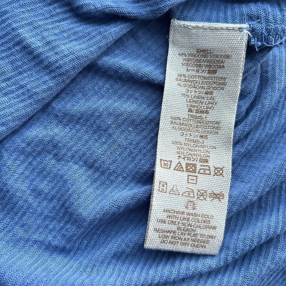 Free People XS Blue Henley Lace-up Long Sleeve Paisley Shirt Top Peasant Boho‎